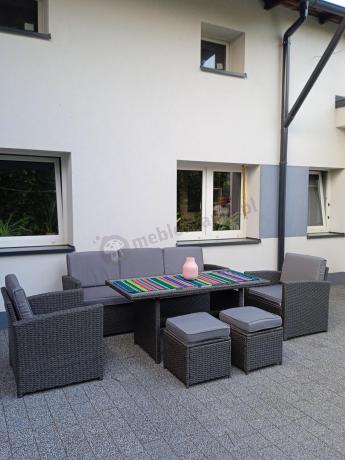 Zestaw mebli z sofą 186cm, wysokim stołem, fotelami i pufami Cofete Dining – Anthracite