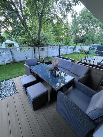 Zestaw mebli z sofą 186cm, wysokim stołem, fotelami i pufami Cofete Dining – Anthracite