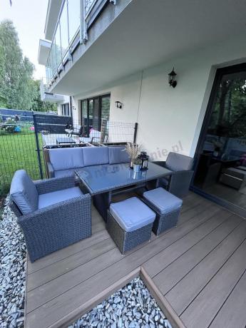 Zestaw mebli z sofą 186cm, wysokim stołem, fotelami i pufami Cofete Dining – Anthracite