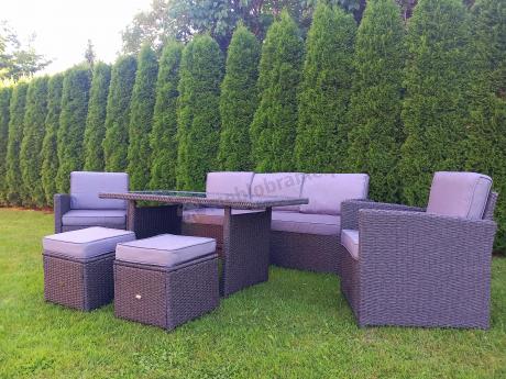 Zestaw mebli z sofą 186cm, wysokim stołem, fotelami i pufami Cofete Dining – Anthracite