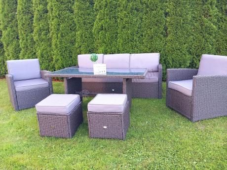 Zestaw mebli z sofą 186cm, wysokim stołem, fotelami i pufami Cofete Dining – Anthracite