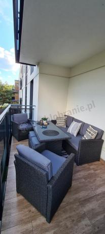 Zestaw mebli z sofą 186cm, wysokim stołem, fotelami i pufami Cofete Dining – Anthracite