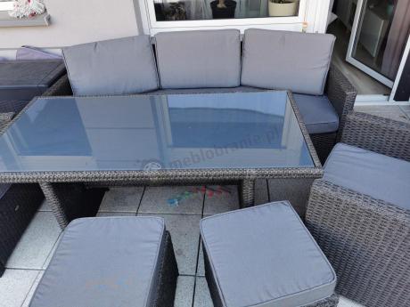 Zestaw mebli z sofą 186cm, wysokim stołem, fotelami i pufami Cofete Dining – Anthracite