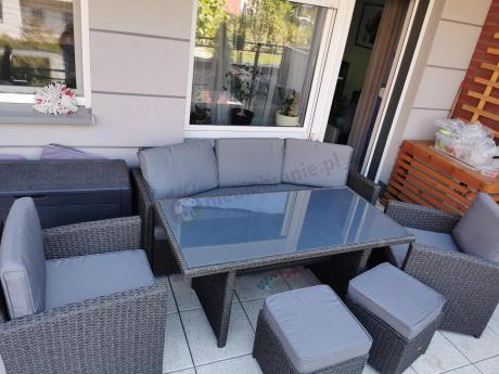 Zestaw mebli z sofą 186cm, wysokim stołem, fotelami i pufami Cofete Dining – Anthracite