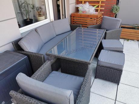 Zestaw mebli z sofą 186cm, wysokim stołem, fotelami i pufami Cofete Dining – Anthracite