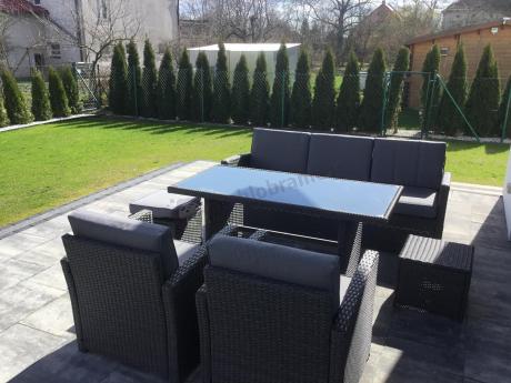 Zestaw mebli z sofą 186cm, wysokim stołem, fotelami i pufami Cofete Dining – Anthracite