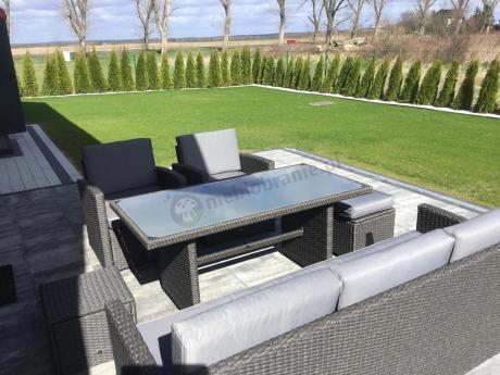 Zestaw mebli z sofą 186cm, wysokim stołem, fotelami i pufami Cofete Dining – Anthracite