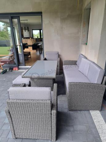 Zestaw mebli z sofą 186cm, wysokim stołem, fotelami i pufami Cofete Dining – Anthracite