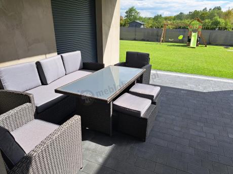 Zestaw mebli z sofą 186cm, wysokim stołem, fotelami i pufami Cofete Dining – Anthracite