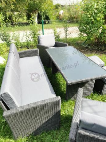 Zestaw mebli z sofą 186cm, wysokim stołem, fotelami i pufami Cofete Dining – Anthracite