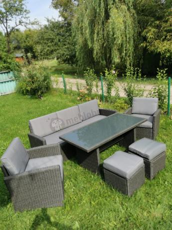 Zestaw mebli z sofą 186cm, wysokim stołem, fotelami i pufami Cofete Dining – Anthracite