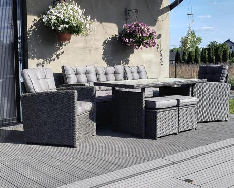 Zestaw mebli z sofą 186cm, wysokim stołem, fotelami i pufami Cofete Dining – Anthracite Cofete 2.0