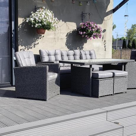 Zestaw mebli z sofą 186cm, wysokim stołem, fotelami i pufami Cofete Dining – Anthracite Cofete 2.0