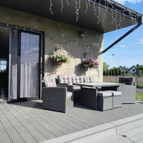 Zestaw mebli z sofą 186cm, wysokim stołem, fotelami i pufami Cofete Dining – Anthracite Cofete 2.0