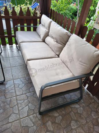 Zestaw metalowych mebli ogrodowych - sofa, 2 fotele, pufy i stół 120cm Ater Dining - Beige