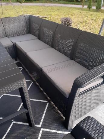 Zestaw na taras dla 9 osób z narożnikiem, stołem podnoszonym i trzema fotelami Relly VI grafit
