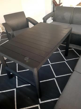 Zestaw na taras dla 9 osób z narożnikiem, stołem podnoszonym i trzema fotelami Relly VI grafit