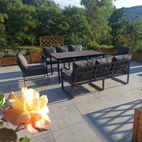 Zestaw obiadowy do ogrodu z dwiema sofami Panaon Grande Prime DG