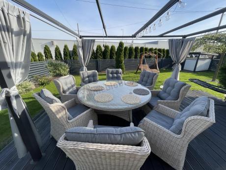 Zestaw obiadowy na taras technorattan Laritto 8+1 okrągły stół - Creme