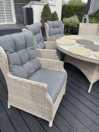 Zestaw obiadowy na taras technorattan Laritto 8+1 okrągły stół - Creme