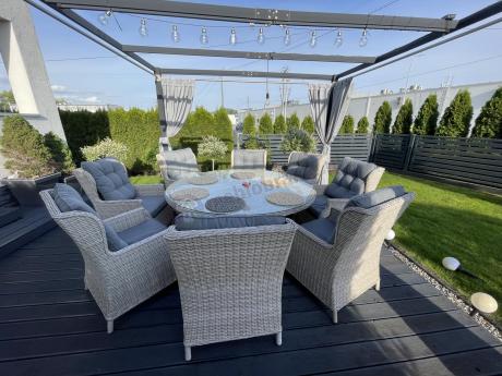 Zestaw obiadowy na taras technorattan Laritto 8+1 okrągły stół - Creme