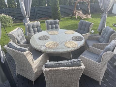 Zestaw obiadowy na taras technorattan Laritto 8+1 okrągły stół - Creme