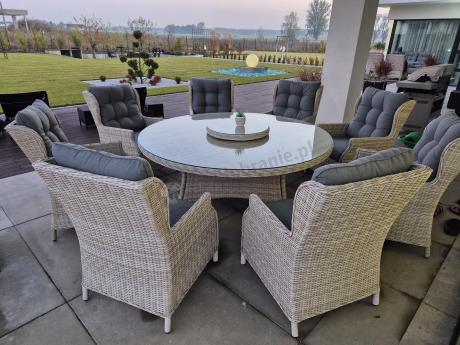 Zestaw obiadowy na taras technorattan Laritto 8+1 okrągły stół - Creme