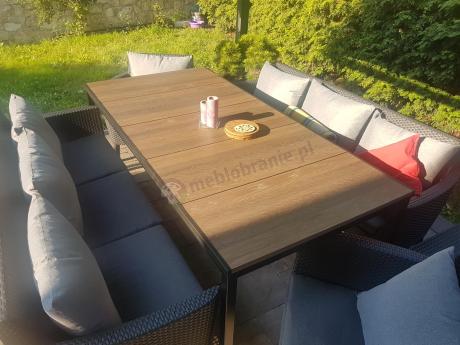 Zestaw ogrodowy 8 osobowy z dużym stołem 200 cm w kolorze drewna Meblobranie SFM Plus grafit + poduszki oparciowe