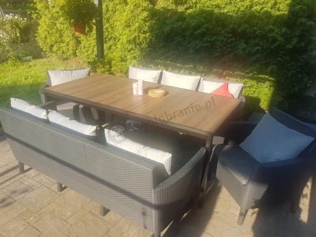 Zestaw ogrodowy 8 osobowy z dużym stołem 200 cm w kolorze drewna Meblobranie SFM Plus grafit + poduszki oparciowe