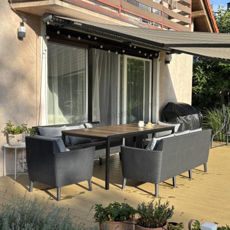 Zestaw ogrodowy 8 osobowy z dużym stołem 200 cm w kolorze drewna Meblobranie SFM Plus grafit + poduszki oparciowe