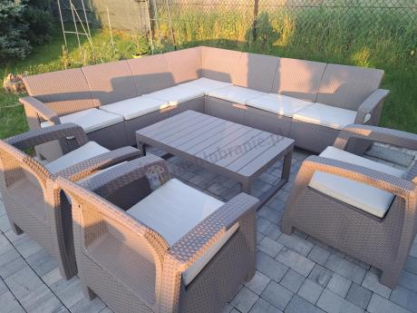 Zestaw ogrodowy dla 10 osób z narożnikiem, stołem podnoszonym i trzema fotelami Relly VII Cappuccino