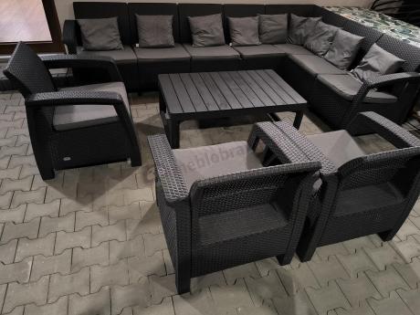 Zestaw ogrodowy dla 10 osób z narożnikiem, stołem podnoszonym i trzema fotelami Relly VII grafitowy