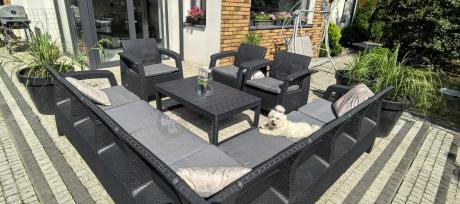 Zestaw ogrodowy dla 10 osób z narożnikiem, stołem podnoszonym i trzema fotelami Relly VII grafitowy