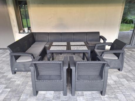 Zestaw ogrodowy dla 10 osób z narożnikiem, stołem podnoszonym i trzema fotelami Relly VII grafitowy