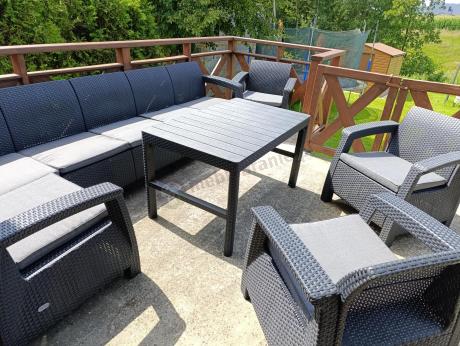 Zestaw ogrodowy dla 10 osób z narożnikiem, stołem podnoszonym i trzema fotelami Relly VII grafitowy