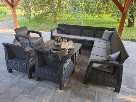 Zestaw ogrodowy dla 10 osób z narożnikiem, stołem podnoszonym i trzema fotelami Relly VII grafitowy