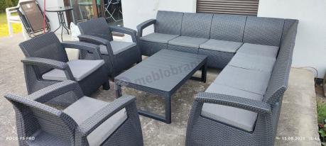Zestaw ogrodowy dla 10 osób z narożnikiem, stołem podnoszonym i trzema fotelami Relly VII grafitowy