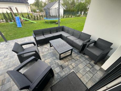 Zestaw ogrodowy dla 10 osób z narożnikiem, stołem podnoszonym i trzema fotelami Relly VII grafitowy