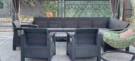 Zestaw ogrodowy dla 10 osób z narożnikiem, stołem podnoszonym i trzema fotelami Relly VII grafitowy