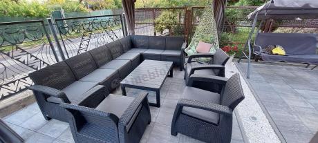 Zestaw ogrodowy dla 10 osób z narożnikiem, stołem podnoszonym i trzema fotelami Relly VII grafitowy