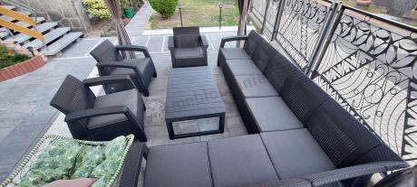 Zestaw ogrodowy dla 10 osób z narożnikiem, stołem podnoszonym i trzema fotelami Relly VII grafitowy