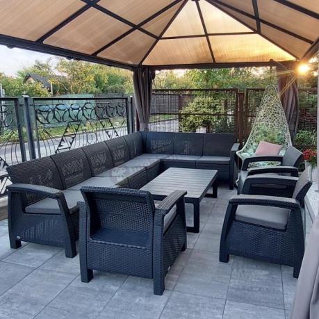 Zestaw ogrodowy dla 10 osób z narożnikiem, stołem podnoszonym i trzema fotelami Relly VII grafitowy