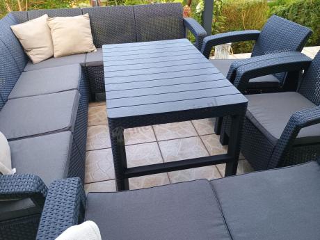 Zestaw ogrodowy dla 10 osób z narożnikiem, stołem podnoszonym i trzema fotelami Relly VII grafitowy