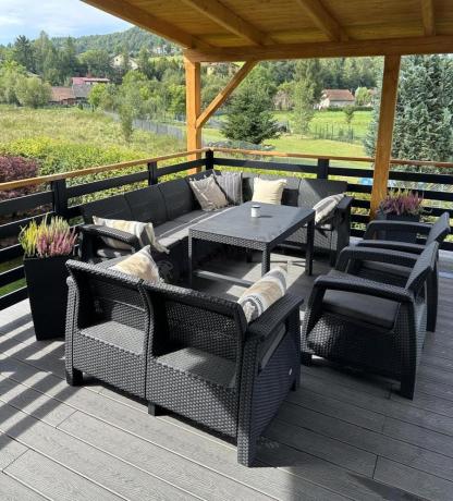 Zestaw ogrodowy dla 10 osób z narożnikiem, stołem podnoszonym i trzema fotelami Relly VII grafitowy