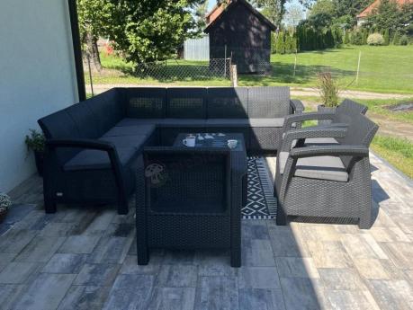 Zestaw ogrodowy dla 10 osób z narożnikiem, stołem podnoszonym i trzema fotelami Relly VII grafitowy