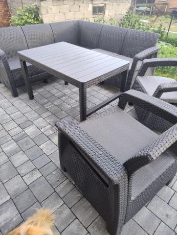 Zestaw ogrodowy dla 10 osób z narożnikiem, stołem podnoszonym i trzema fotelami Relly VII grafitowy