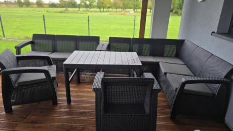 Zestaw ogrodowy dla 10 osób z narożnikiem, stołem podnoszonym i trzema fotelami Relly VII grafitowy