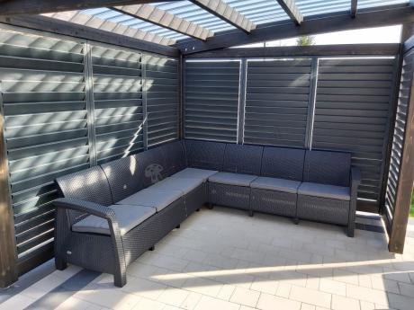 Zestaw ogrodowy dla 10 osób z narożnikiem, stołem podnoszonym i trzema fotelami Relly VII grafitowy