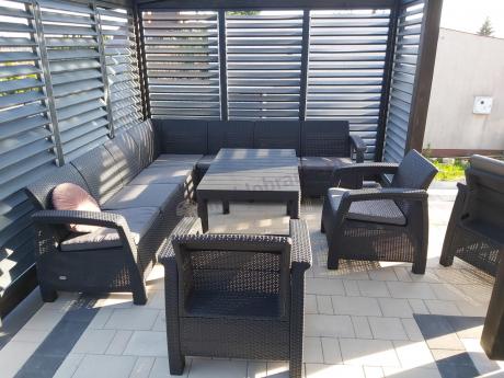 Zestaw ogrodowy dla 10 osób z narożnikiem, stołem podnoszonym i trzema fotelami Relly VII grafitowy