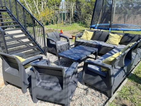 Zestaw ogrodowy dla 10 osób z narożnikiem, stołem podnoszonym i trzema fotelami Relly VII grafitowy